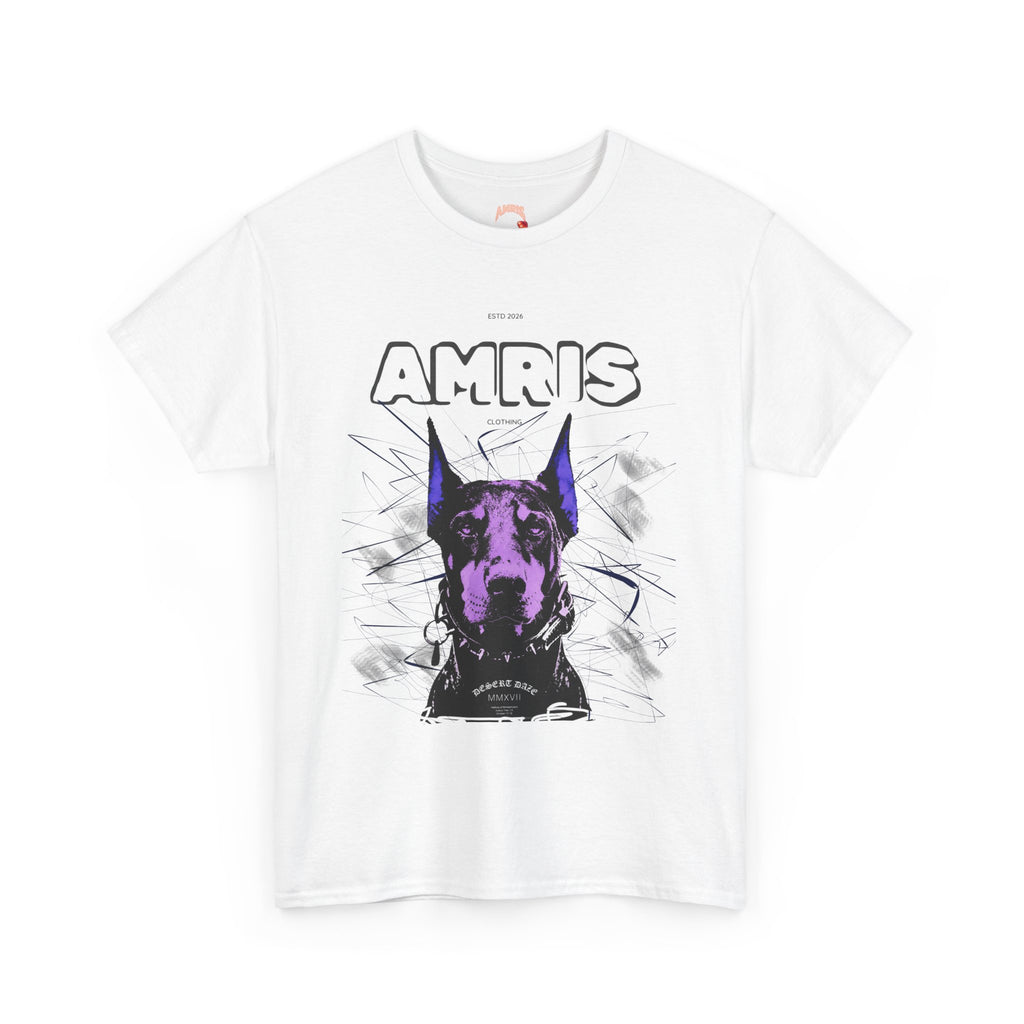 Doberman Graphic Tee — 'AMRIS' Purple Art Dog T‑Shirt