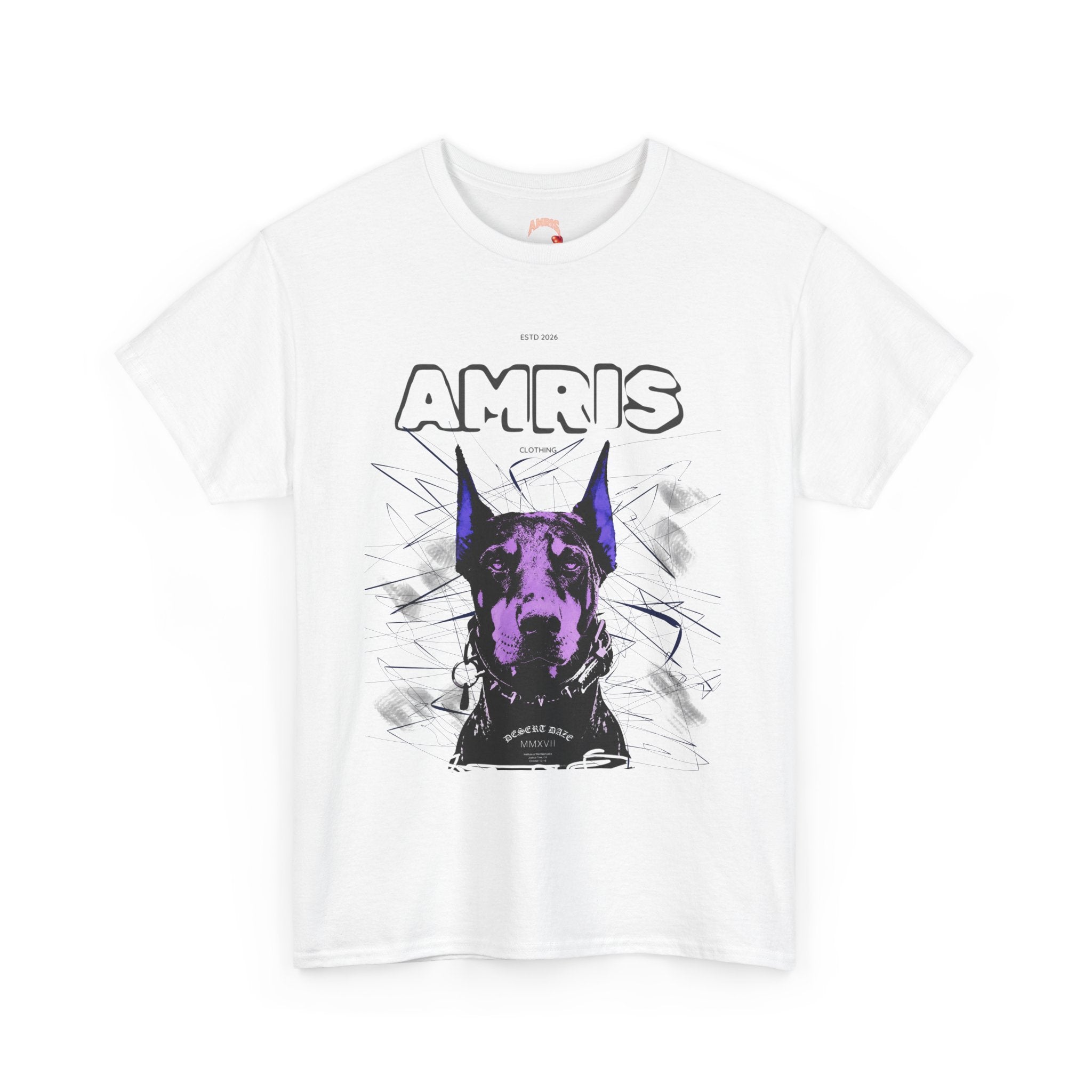 Doberman Graphic Tee — 'AMRIS' Purple Art Dog T‑Shirt
