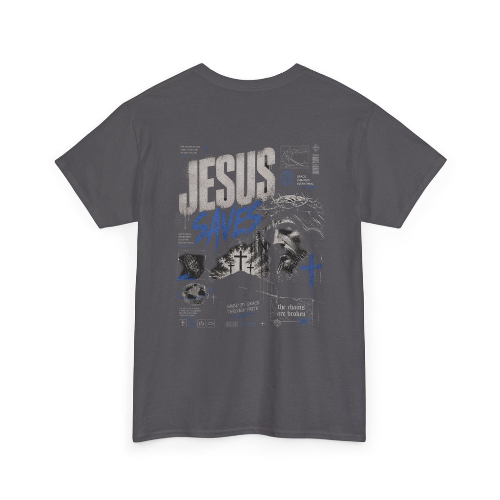 Jesus Saves Graphic Tee – Crown of Thorns Portrait Christian T-Shirt