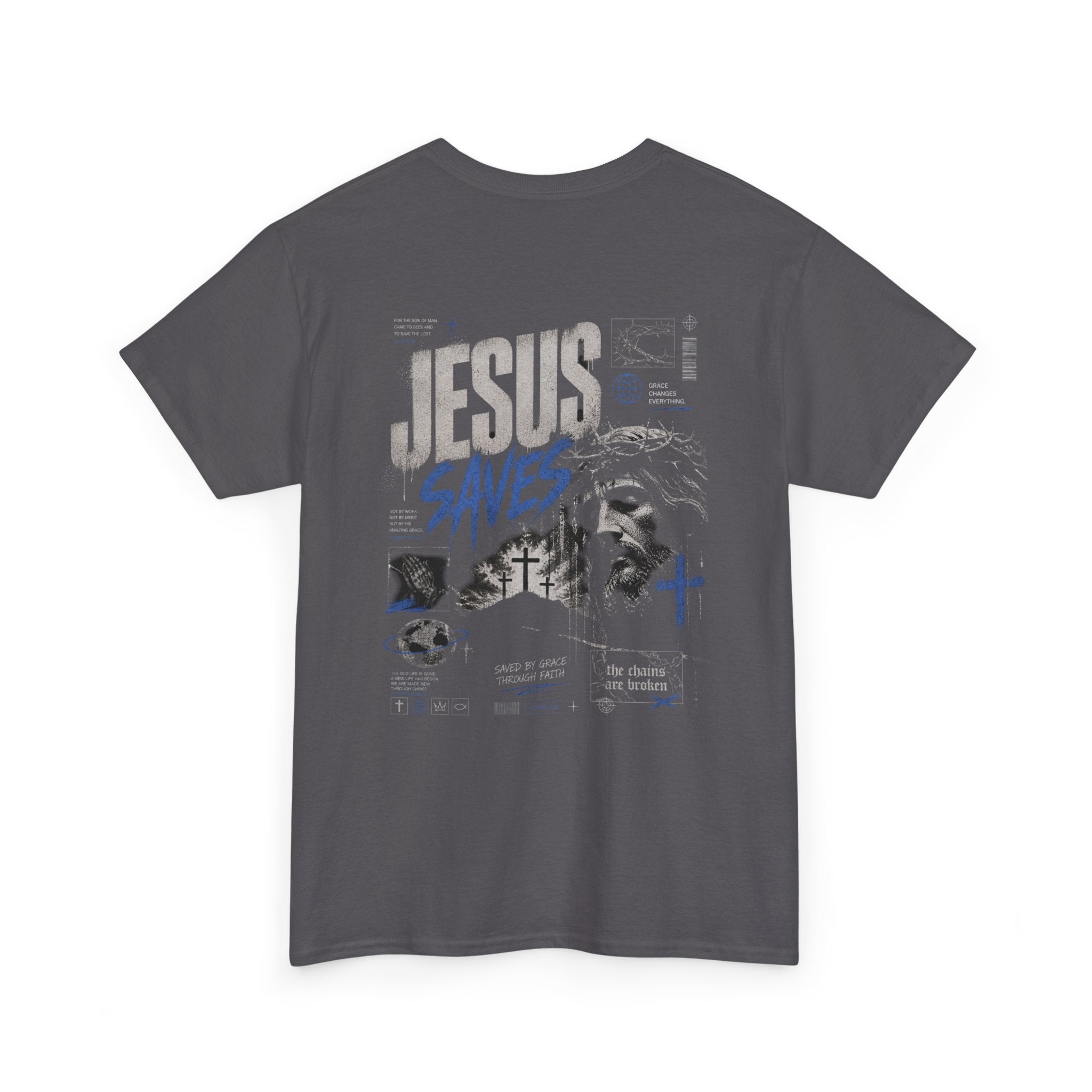 Jesus Saves Graphic Tee – Crown of Thorns Portrait Christian T-Shirt