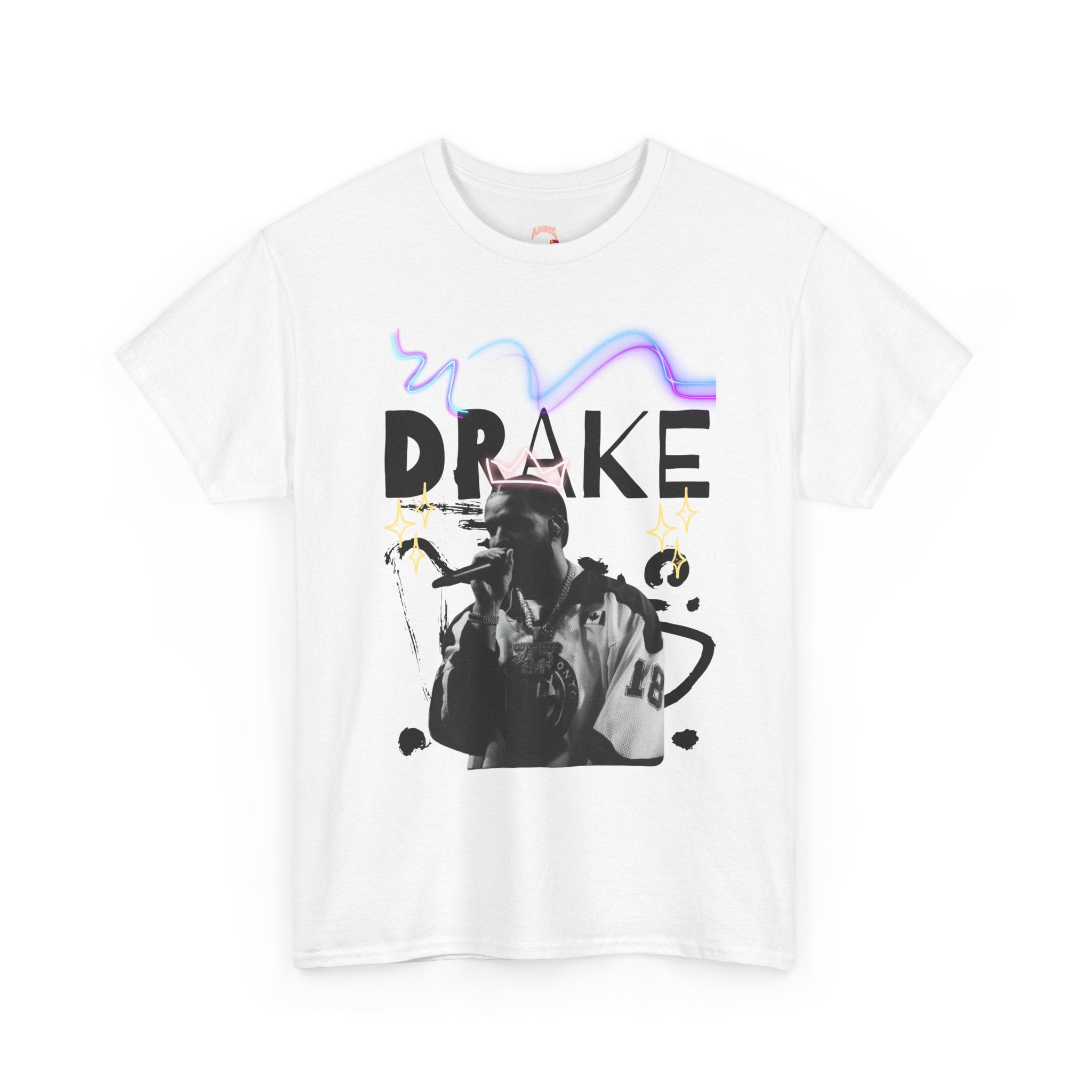 Music Artist Graphic Tee — Retro Microphone & 'DRAKE' Text Design