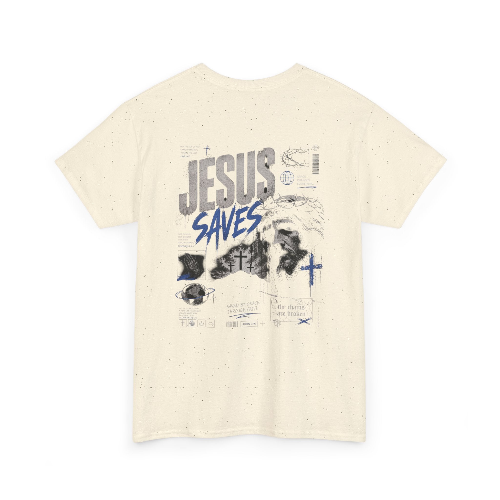 Jesus Saves Graphic Tee – Crown of Thorns Portrait Christian T-Shirt