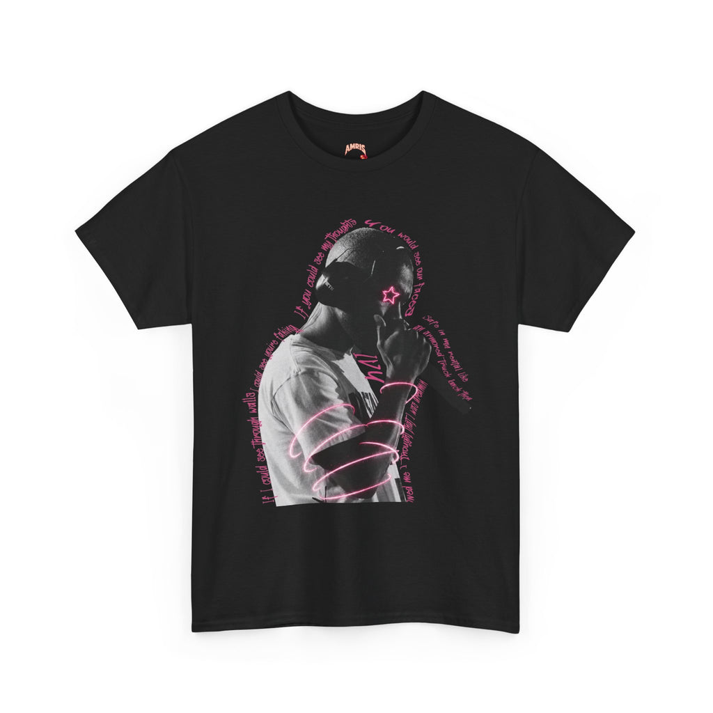 Kanye Silhouette Rapper Graphic T-Shirt — Pink Accent Microphone Design