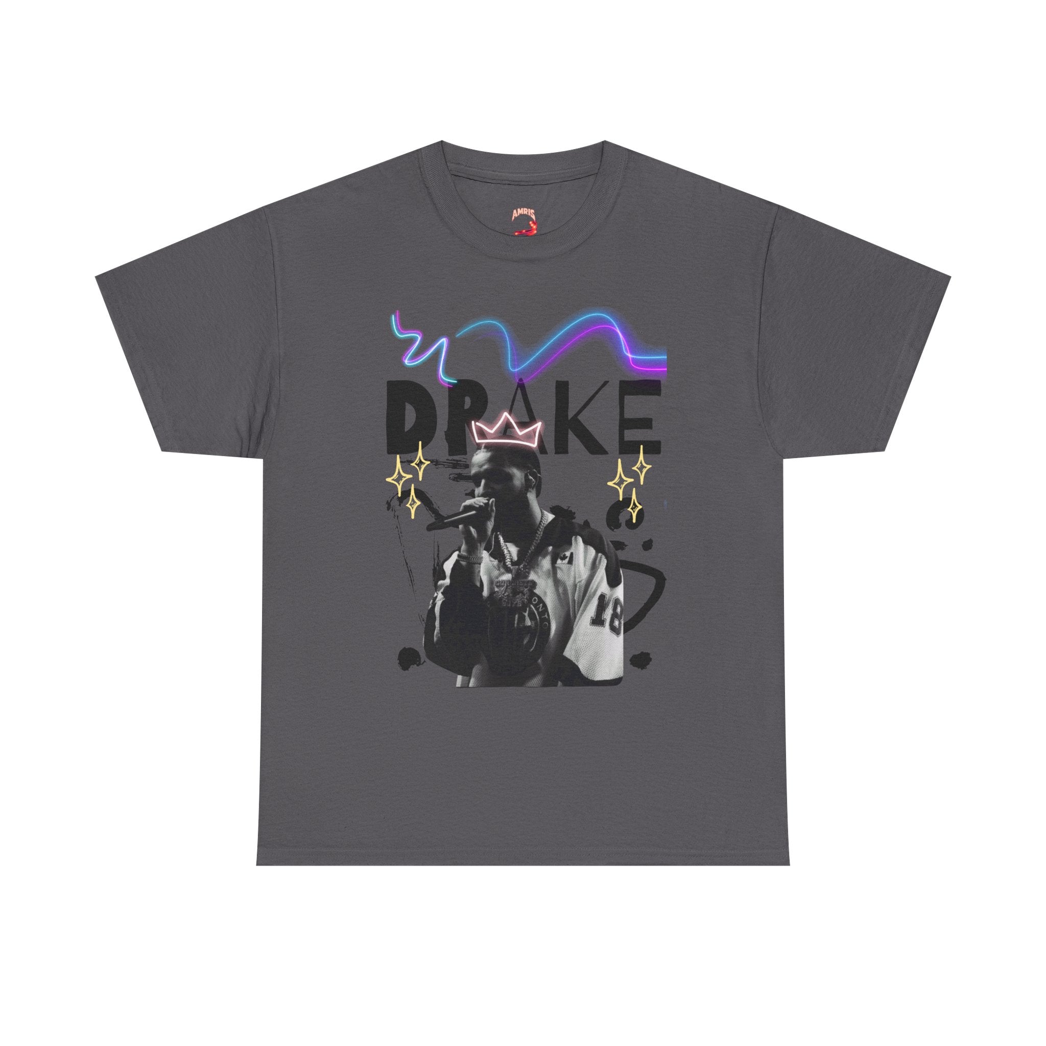 Music Artist Graphic Tee — Retro Microphone & 'DRAKE' Text Design