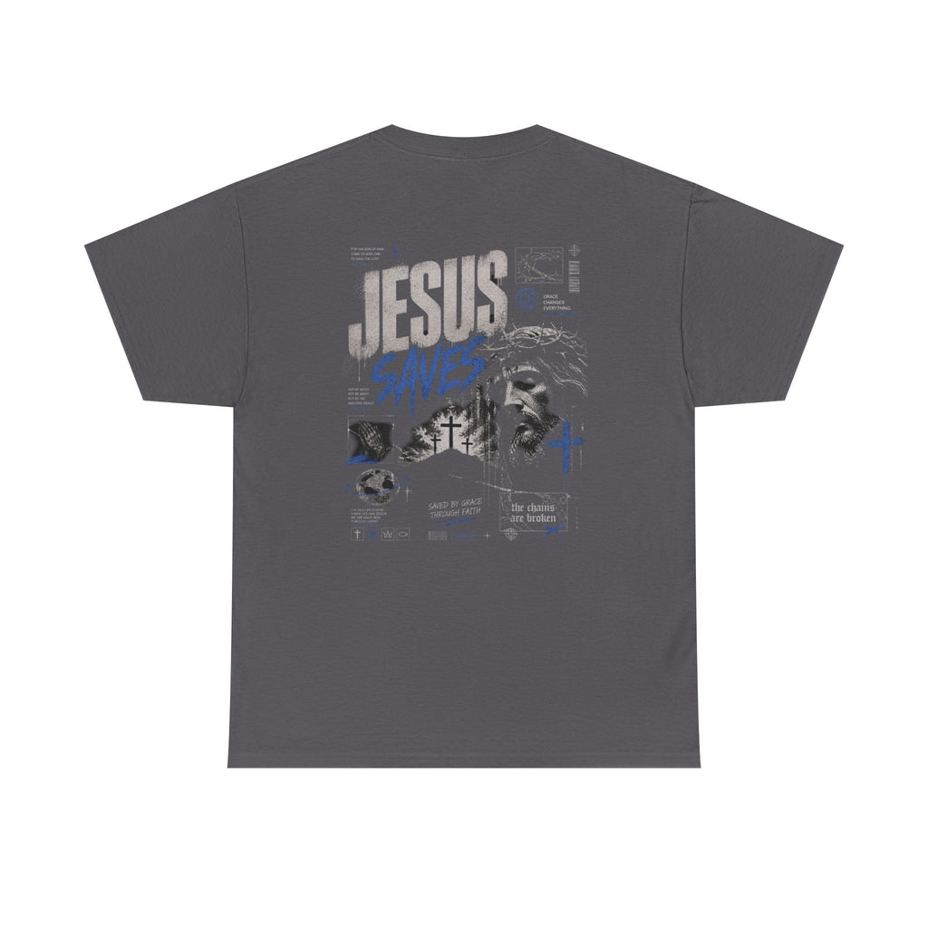 Jesus Saves Graphic Tee – Crown of Thorns Portrait Christian T-Shirt