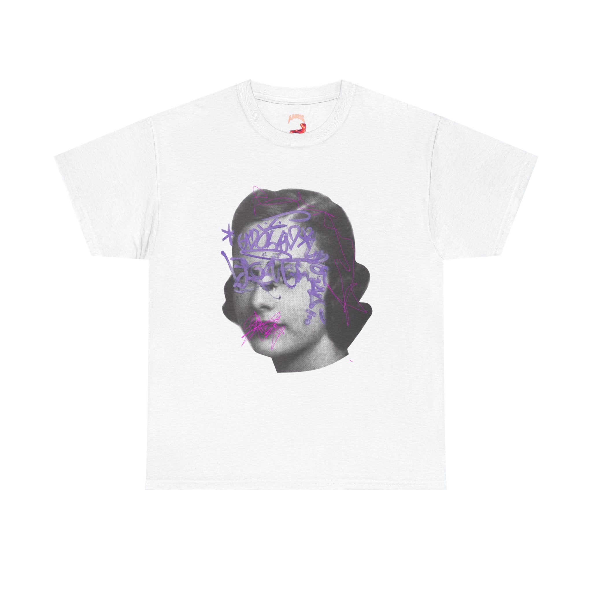 Retro Portrait Tee — Purple Graffiti Face with 'This Is On You' Backprint