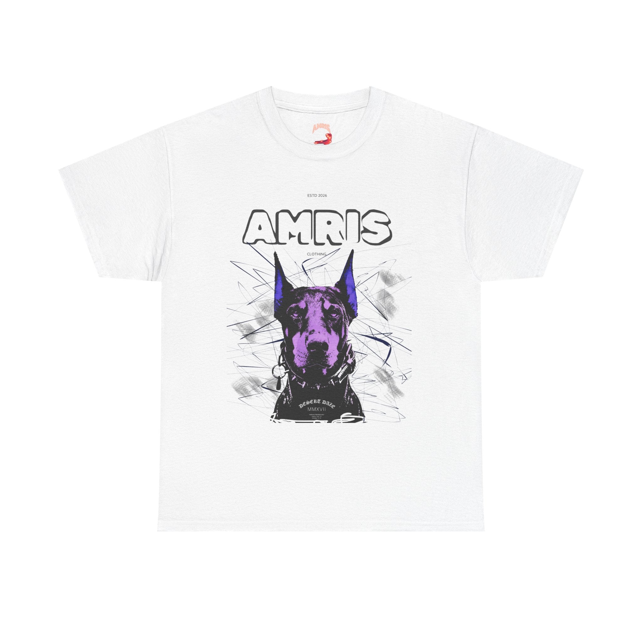Doberman Graphic Tee — 'AMRIS' Purple Art Dog T‑Shirt