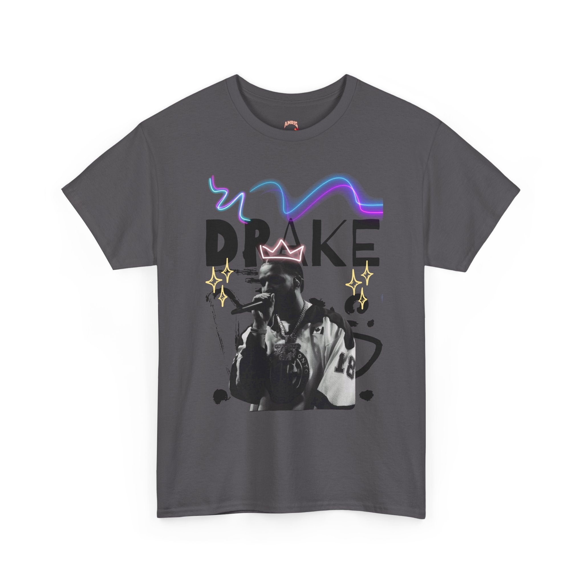 Music Artist Graphic Tee — Retro Microphone & 'DRAKE' Text Design